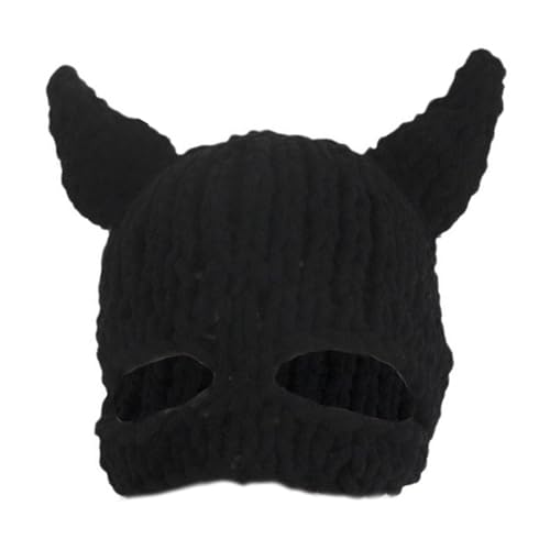 Ubxvamm Halber Gesichtshut für Damen und Herren, modisch, gestrickt, Hornmütze, Winter, warm, winddicht, Maskeraden, Party-Requisiten, Kopfbedeckung von Ubxvamm