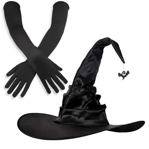 Ubxvamm Halloween Hexenhut und Handschuhe Set Cosplay Hut Thema Party Hut Cosplay Zubehör von Ubxvamm