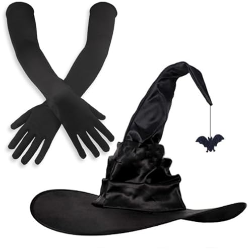 Ubxvamm Halloween Hexenhut und Handschuhe Set Cosplay Hut Thema Party Hut Cosplay Zubehör von Ubxvamm