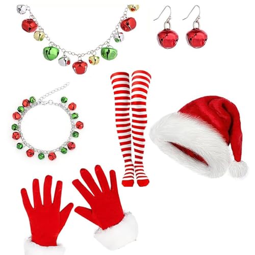 Ubxvamm Weihnachtsmann-Anzug, Strümpfe, Halskette, Handschuhe, Set, Foto-Requisiten, Weihnachtsfeier, Coaplay, Weihnachtsmann, Rollenspiel von Ubxvamm