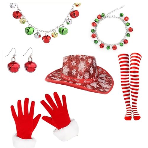 Ubxvamm Weihnachtsmann-Anzug, Strümpfe, Halskette, Handschuhe, Set, Foto-Requisiten, Weihnachtsfeier, Coaplay, Weihnachtsmann, Rollenspiel von Ubxvamm