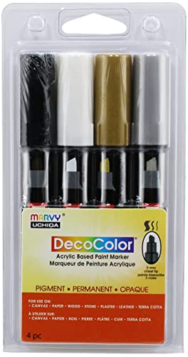 DecoColor Chisel Tip Paint Marker Set 4/Pkg-Black, White, Gold And Silver von Uchida