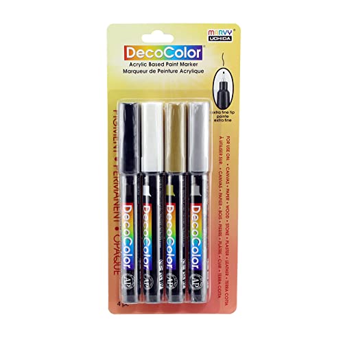 DecoColor Extra Fine Tip Paint Marker Set 4/Pkg-Black, Gold, Silver And White von Uchida