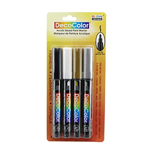 DecoColor Fine Tip Paint Marker Set 4/Pkg-Black, White, Gold And Silver von Uchida