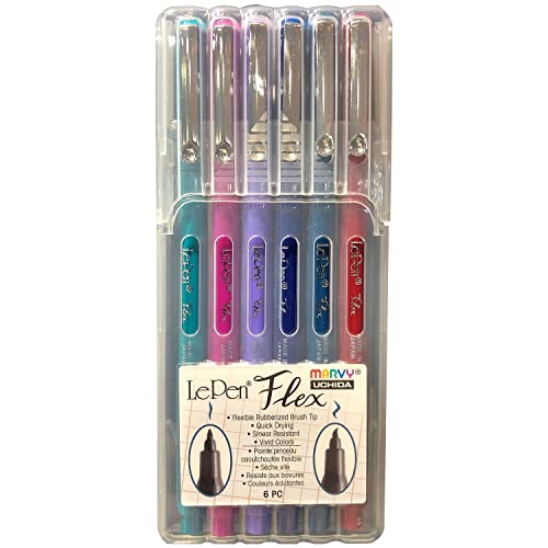 UCHIDA LePen Porous Point Stift, Magenta, Amethyst, Marineblau, Burgunderrot, Blaugrün, 6 Stück pro Set von Uchida