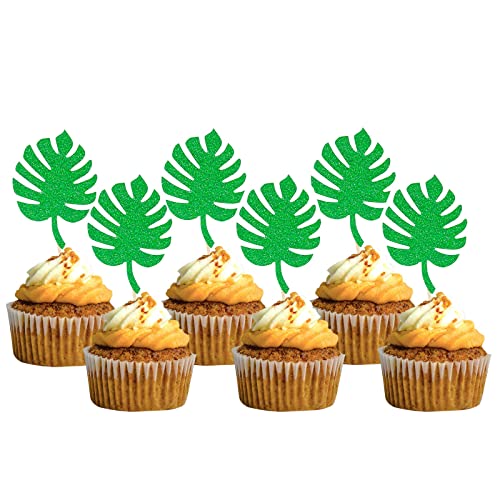 Ucity Cupcake-Topper mit tropischen Palmenblättern, Monstera-Blatt, für Hawaii, Luau, Sommer, tropische Party, Cupcake-Dekorationen, 24 Stück von Ucity