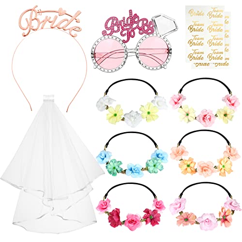 Ucouper JGA Accessoires Frauen Junggesellenabschied Frauen Team Bride Braut Schärpe 11 PCS Bride to Be Deko Schleier Tiara Tattoos Brille Blumenkranz Bachelorette Party von Ucouper