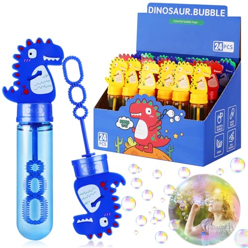 Ucradle 24 Stück Seifenblasen Set für Kinder - Dinosaurier Seifenblasen Stäbe Spielzeug mit 35ml Seifenblasen Nachfüllflasche, Bubble Sticks Geschenke für Hochzeit Party Mitgebsel Kindergeburtstag von Ucradle