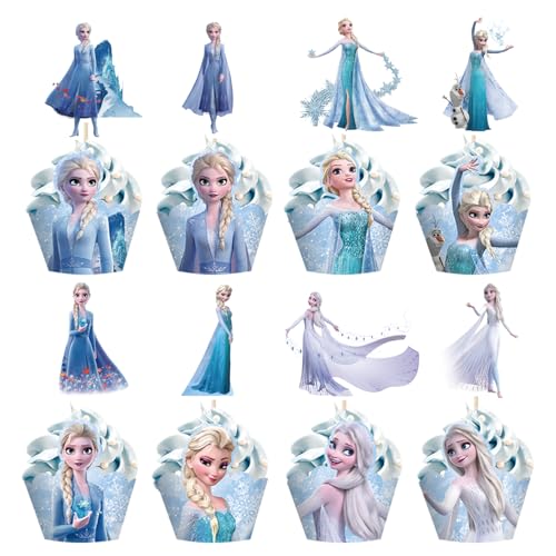 UdacA 48 Stück Prinzessin Topper Geburtstagsdeko, Frozen Cupcake Wrapper für Tortendeko, Cartoon Cupcake Tortendeko für Kuchendekoration, Muffin Deko, Kinder Geburtstag Party von UdacA