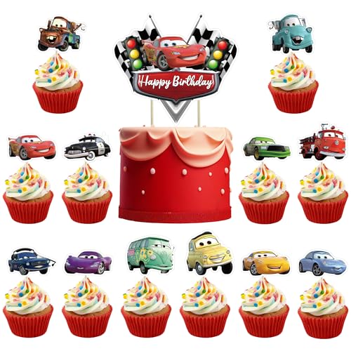 UdacA 49 Stück Cars Tortendeko, Auto Cupcake Topper Muffin Deko, Cartoon Cupcake Tortendeko für Kuchendekoration, Muffin Deko, Kinder Geburtstag Part von UdacA