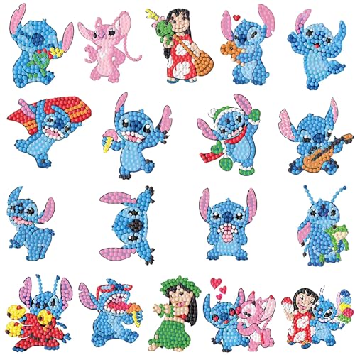 UdacA 5D Diamond Painting Stickers Kits, 18 Stück 5d DIY Cartoon Diamant Aufkleber Kit für Kinder und Erwachsene Anfänger, Funkelnde Mosaik-Aufkleber für Jungen Mädchen von UdacA