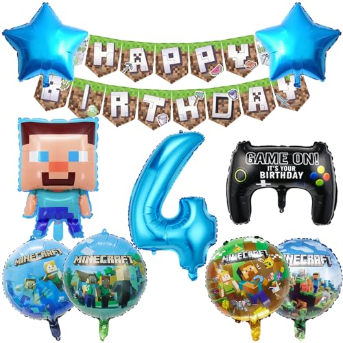 UdacA Folienballon Set, 7 Stück Geburtstag Deko 4 Jahre, Kindergeburtstag Ballons mit Happy Birthday Banner für Kindergeburtstag Deko 4. Geburtstag von UdacA