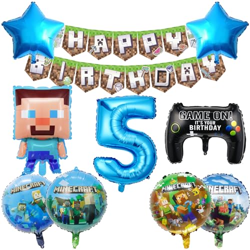 UdacA Geburtstag Deko 5 Jahre Set, 7 Stück Folienballon Deko, Kindergeburtstag Ballons mit Happy Birthday Banner für Kindergeburtstag Deko 5. Geburtstag von dutis