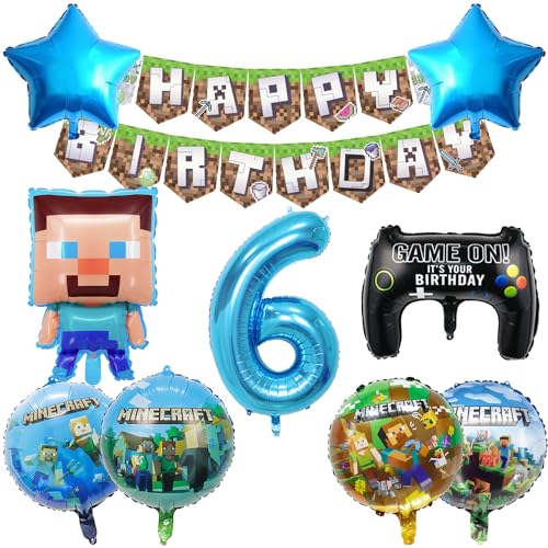 UdacA Kindergeburtstag Ballons Set, 7 Stück Geburtstag Deko 6 Jahre, Folienballon Set mit Happy Birthday Banner für Kindergeburtstag Deko 6. Geburtstag von UdacA