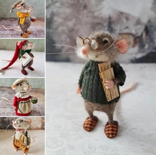 Niedliche Nadelfilzmaus, Weihnachtsmaus aus Wollfilz, niedliche Filzmäuse-Figur für Halloween, Weihnachtsdekoration, Nadelfilz, Weihnachtsmaus, Puppendekorationen(Alle) von Udbeksid