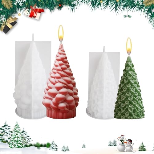 Udbrud Kerzenform Silikon, 2 Stück 3D Weihnachtsbaum Silikonform DIY Kerzen Formen Silikon Weihnachten Kerzenformen zum Gießen Silikon Gießform für Duftkerze Weihnachten Handwerk Ornamente von Udbrud