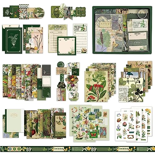 Udbrud Vintage Scrapbook Zubehör Set, 229 Stück Ästhetische Bullet Journal Zubehör A6 Raster Notizbuch Retro Scrapbooking Aufkleber Papier Dekoration DIY Scrapbook Geschenk für Teenager von Udbrud