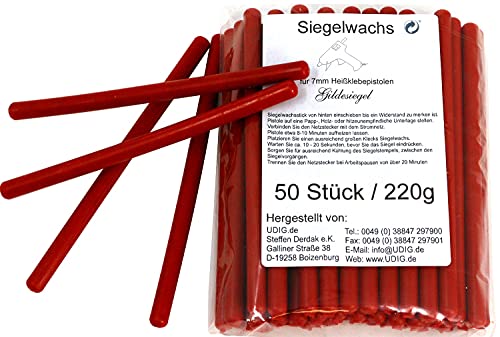 7 mm Siegelwachs Sticks Feuerrot für Wachspistole 50er Pack, Siegelwachsstangen für Heißklebepistole entwickelt - knall rot von Udig.de