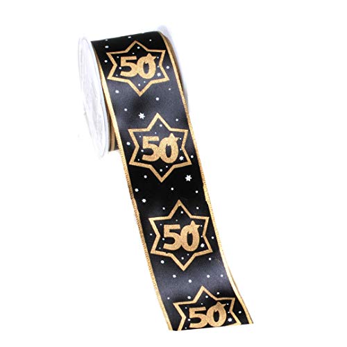 Udo Schmidt GmbH Geschenkband 50" Schwarz/Gold Satinband Schleifenband Geschenkband Dekoband von Beichi