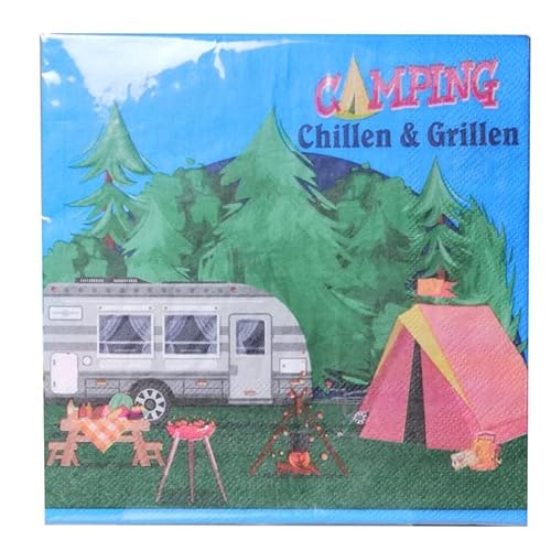 Udo Schmidt 10834 - Servietten Camping - Motiv: Wohnwagen - 33 x 33 cm - 20 Stk. - 15 m lang - 7 cm breit, Mehrfarbig von Schmidt Spiele