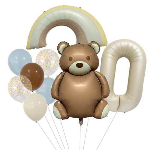 9 Stück Geburtstag Deko Teddybär, Regenbogen Folienballon, Ballon Mädchen, Geburtstag Deko Mädchen Schmetterling, Luftballon Geburtstag Mädchen (0 Jahr) von Ueiwffzo