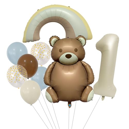 9 Stück Geburtstag Deko Teddybär, Regenbogen Folienballon, Ballon Mädchen, Geburtstag Deko Mädchen Schmetterling, Luftballon Geburtstag Mädchen (1 Jahr) von Ueiwffzo