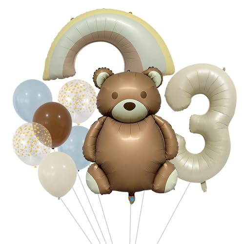 9 Stück Geburtstag Deko Teddybär, Regenbogen Folienballon, Ballon Mädchen, Geburtstag Deko Mädchen Schmetterling, Luftballon Geburtstag Mädchen (3 Jahr) von Ueiwffzo