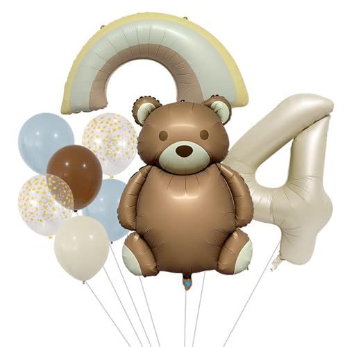 9 Stück Geburtstag Deko Teddybär, Regenbogen Folienballon, Ballon Mädchen, Geburtstag Deko Mädchen Schmetterling, Luftballon Geburtstag Mädchen (4 Jahr) von Ueiwffzo