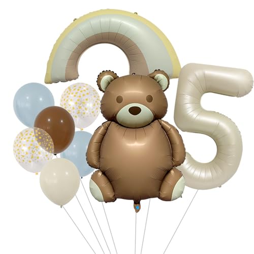 9 Stück Geburtstag Deko Teddybär, Regenbogen Folienballon, Ballon Mädchen, Geburtstag Deko Mädchen Schmetterling, Luftballon Geburtstag Mädchen (5 Jahr) von Ueiwffzo