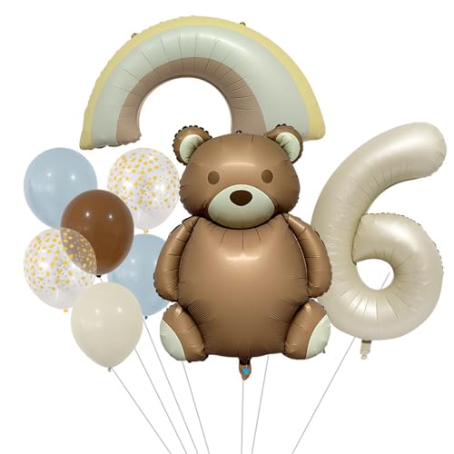 9 Stück Geburtstag Deko Teddybär, Regenbogen Folienballon, Ballon Mädchen, Geburtstag Deko Mädchen Schmetterling, Luftballon Geburtstag Mädchen (6 Jahr) von Ueiwffzo