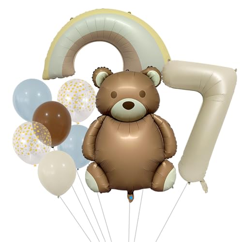 9 Stück Geburtstag Deko Teddybär, Regenbogen Folienballon, Ballon Mädchen, Geburtstag Deko Mädchen Schmetterling, Luftballon Geburtstag Mädchen (7 Jahr) von Ueiwffzo