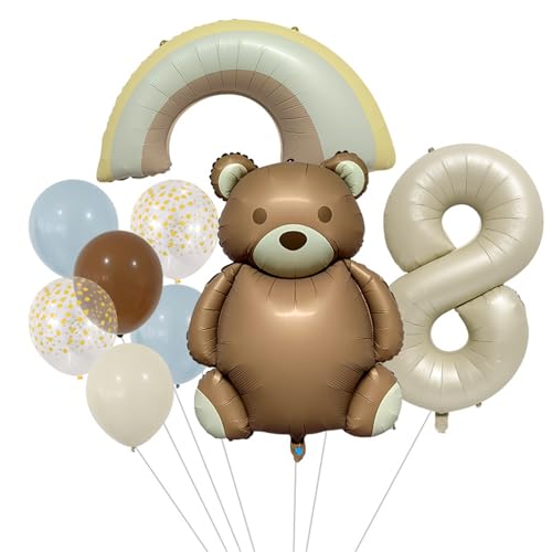 9 Stück Geburtstag Deko Teddybär, Regenbogen Folienballon, Ballon Mädchen, Geburtstag Deko Mädchen Schmetterling, Luftballon Geburtstag Mädchen (8 Jahr) von Ueiwffzo