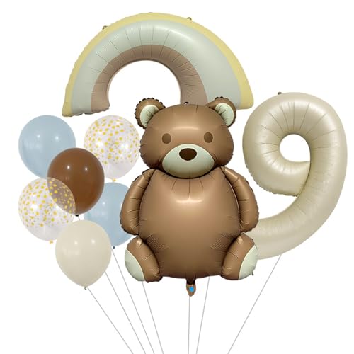 9 Stück Geburtstag Deko Teddybär, Regenbogen Folienballon, Ballon Mädchen, Geburtstag Deko Mädchen Schmetterling, Luftballon Geburtstag Mädchen (9 Jahr) von Ueiwffzo