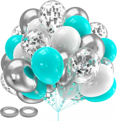 Luftballons Set 60 Stück 12 Zoll Helium Ballons mit 2 Rollen Band für Geburtstag, Valentinstag, Jubiläum, Verlobungsdeko, Brautparty, Hochzeitsdeko, Party Dekoration (Blau) von Ueiwffzo