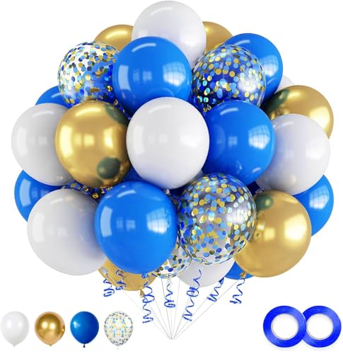 Luftballons Set 60 Stück 12 Zoll Helium Ballons mit 2 Rollen Band für Geburtstag, Valentinstag, Jubiläum, Verlobungsdeko, Brautparty, Hochzeitsdeko, Party Dekoration (Blau Gold) von Ueiwffzo