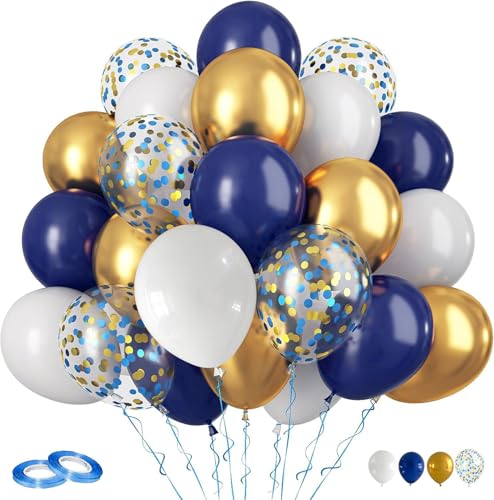 Luftballons Set 60 Stück 12 Zoll Helium Ballons mit 2 Rollen Band für Geburtstag, Valentinstag, Jubiläum, Verlobungsdeko, Brautparty, Hochzeitsdeko, Party Dekoration (Blaues Gold) von Ueiwffzo