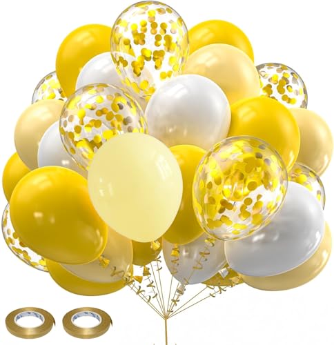 Luftballons Set 60 Stück 12 Zoll Helium Ballons mit 2 Rollen Band für Geburtstag, Valentinstag, Jubiläum, Verlobungsdeko, Brautparty, Hochzeitsdeko, Party Dekoration (Golden) von Ueiwffzo