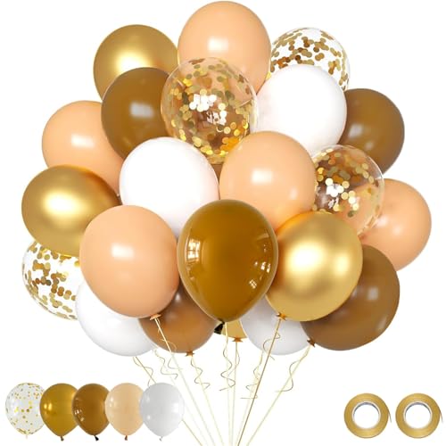 Luftballons Set 60 Stück 12 Zoll Helium Ballons mit 2 Rollen Band für Geburtstag, Valentinstag, Jubiläum, Verlobungsdeko, Brautparty, Hochzeitsdeko, Party Dekoration (Kaffee) von Ueiwffzo