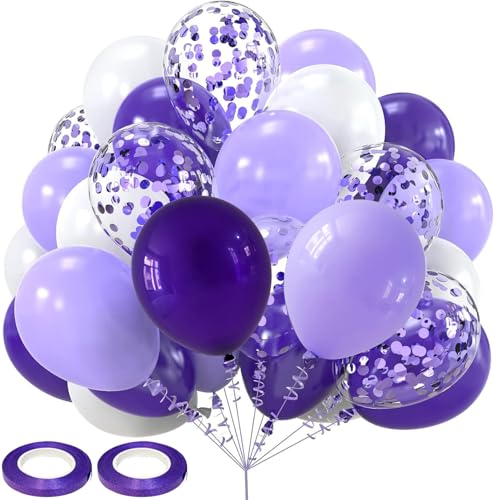 Luftballons Set 60 Stück 12 Zoll Helium Ballons mit 2 Rollen Band für Geburtstag, Valentinstag, Jubiläum, Verlobungsdeko, Brautparty, Hochzeitsdeko, Party Dekoration (Lila) von Ueiwffzo