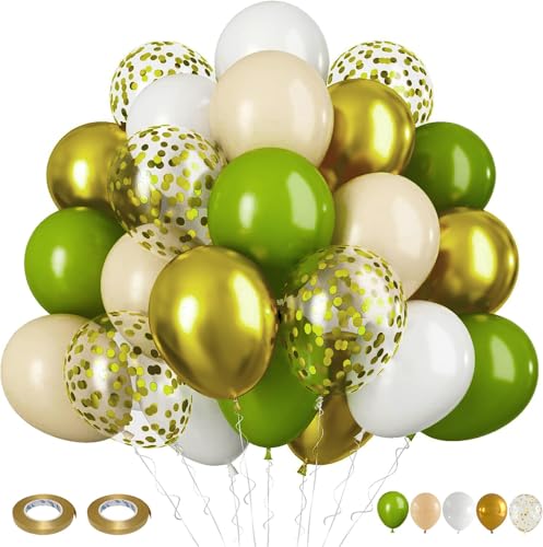 Luftballons Set 60 Stück 12 Zoll Helium Ballons mit 2 Rollen Band für Geburtstag, Valentinstag, Jubiläum, Verlobungsdeko, Brautparty, Hochzeitsdeko, Party Dekoration (Olivgrün) von Ueiwffzo