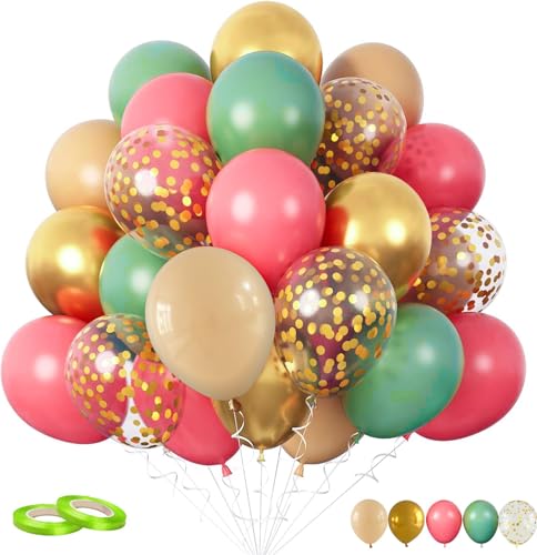 Luftballons Set 60 Stück 12 Zoll Helium Ballons mit 2 Rollen Band für Geburtstag, Valentinstag, Jubiläum, Verlobungsdeko, Brautparty, Hochzeitsdeko, Party Dekoration (Retro Rosa Grün) von Ueiwffzo