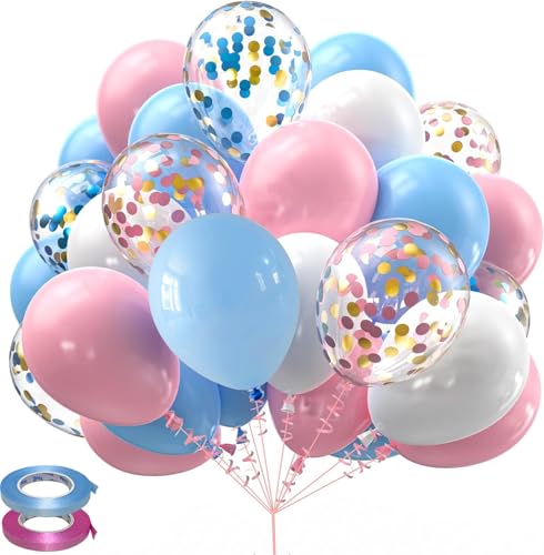 Luftballons Set 60 Stück 12 Zoll Helium Ballons mit 2 Rollen Band für Geburtstag, Valentinstag, Jubiläum, Verlobungsdeko, Brautparty, Hochzeitsdeko, Party Dekoration (Rosa Blau) von Ueiwffzo