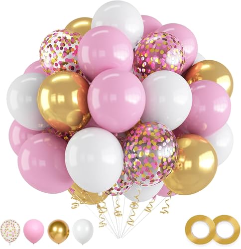 Luftballons Set 60 Stück 12 Zoll Helium Ballons mit 2 Rollen Band für Geburtstag, Valentinstag, Jubiläum, Verlobungsdeko, Brautparty, Hochzeitsdeko, Party Dekoration (Rosa Gold) von Ueiwffzo