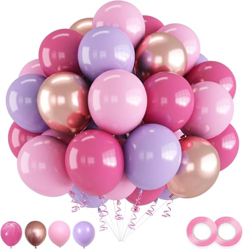 Luftballons Set 60 Stück 12 Zoll Helium Ballons mit 2 Rollen Band für Geburtstag, Valentinstag, Jubiläum, Verlobungsdeko, Brautparty, Hochzeitsdeko, Party Dekoration (Rosa Lila Rose Rot) von Ueiwffzo