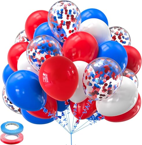 Luftballons Set 60 Stück 12 Zoll Helium Ballons mit 2 Rollen Band für Geburtstag, Valentinstag, Jubiläum, Verlobungsdeko, Brautparty, Hochzeitsdeko, Party Dekoration (Rot Blau) von Ueiwffzo