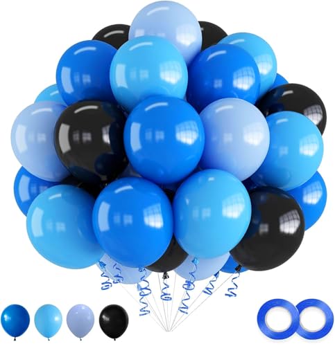 Luftballons Set 60 Stück 12 Zoll Helium Ballons mit 2 Rollen Band für Geburtstag, Valentinstag, Jubiläum, Verlobungsdeko, Brautparty, Hochzeitsdeko, Party Dekoration (Schwarz Blau) von Ueiwffzo