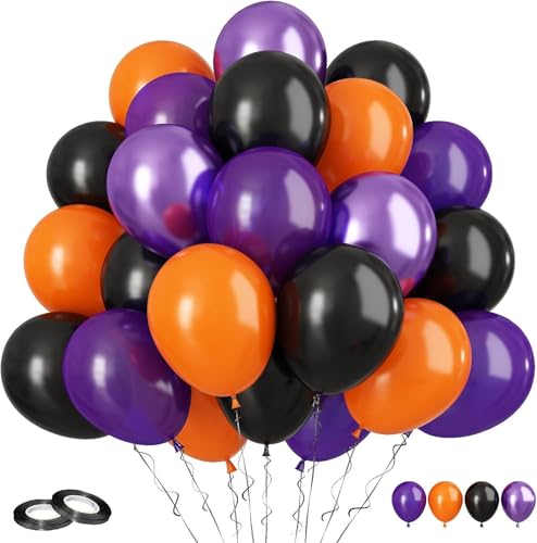 Luftballons Set 60 Stück 12 Zoll Helium Ballons mit 2 Rollen Band für Geburtstag, Valentinstag, Jubiläum, Verlobungsdeko, Brautparty, Hochzeitsdeko, Party Dekoration (Schwarz Lila) von Ueiwffzo