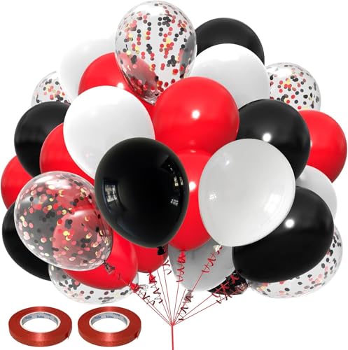 Luftballons Set 60 Stück 12 Zoll Helium Ballons mit 2 Rollen Band für Geburtstag, Valentinstag, Jubiläum, Verlobungsdeko, Brautparty, Hochzeitsdeko, Party Dekoration (Schwarz Rot) von Ueiwffzo