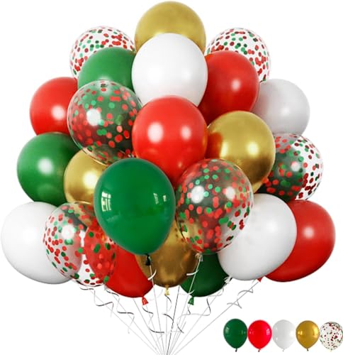 Luftballons Set 60 Stück 12 Zoll Helium Ballons mit 2 Rollen Band für Geburtstag, Valentinstag, Jubiläum, Verlobungsdeko, Brautparty, Hochzeitsdeko, Party Dekoration (Weihnachts set) von Ueiwffzo