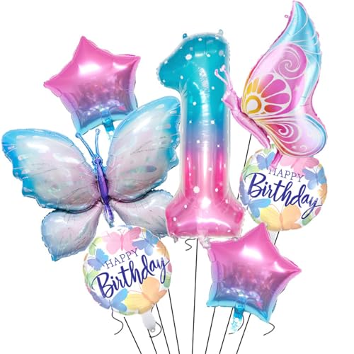 Schmetterling Geburtstag Deko, Luftballon Geburtstag Rosa Blau, Ballon Schmetterling Deko, Geburtstagsdeko Mädchen, Geburtstagsdeko Mädchen, Ballon Geburtstag (1 Jahr) von Ueiwffzo